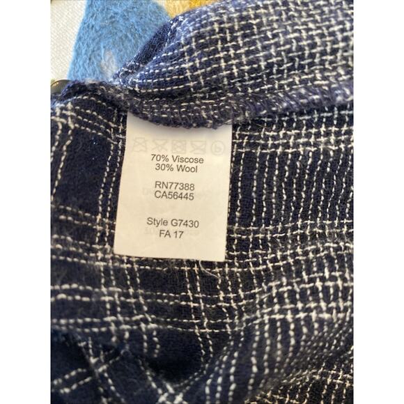 Madewell S Oversized Navy Blue White Plaid Wool Blend Flannel Button Down Shirt - Picture 8 of 12